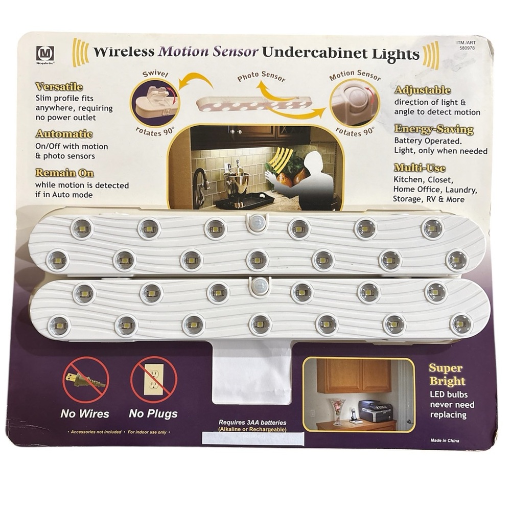 Wireless Motion Sensor Undercabinet Lights - White Battery operated NWOB